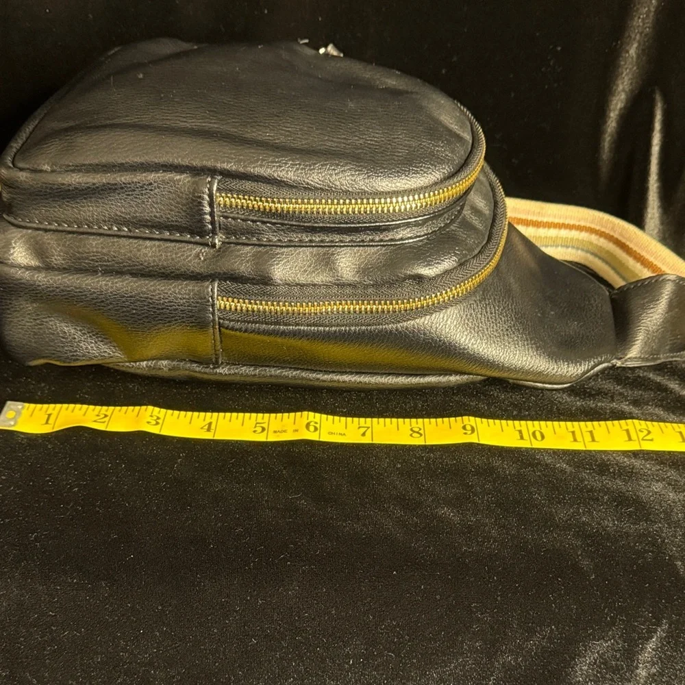 Elegant Faux Black Leather Crossbody Bag